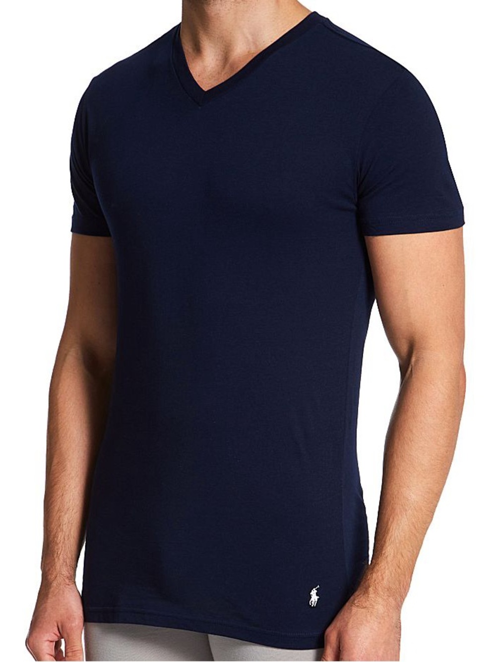 Polo Ralph Lauren Navy Blue Slim Fit V-Neck T-Shirt Men’s Medium White Pony
